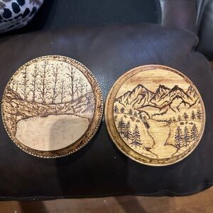 Large wood coasters set of two handmade